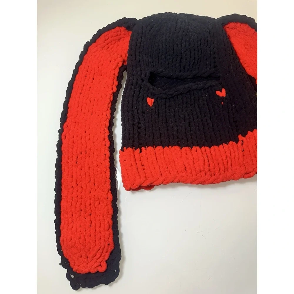 Knitted Fluffy Winter Warm Hat with Long Rabbit Ears Beanie Cute Handmade